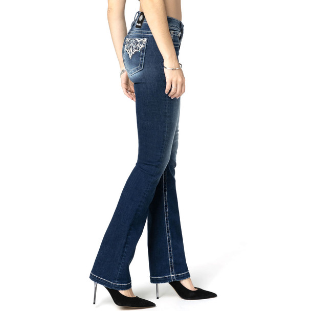 product variation MISS ME Women's Mid-Rise Silver Web Dark Blue Bootcut Jeans (M9191B) image