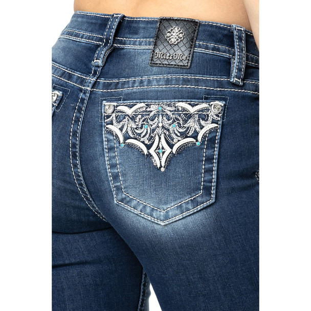 product variation MISS ME Women's Mid-Rise Silver Web Dark Blue Bootcut Jeans (M9191B) image