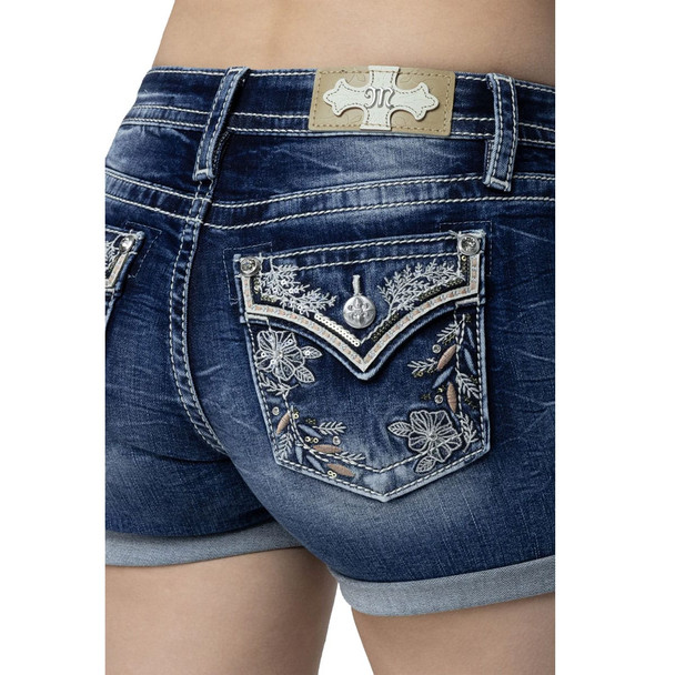 product variation MISS ME Women's Sequin Garden Delight Dark Blue Shorts (M9280H) image