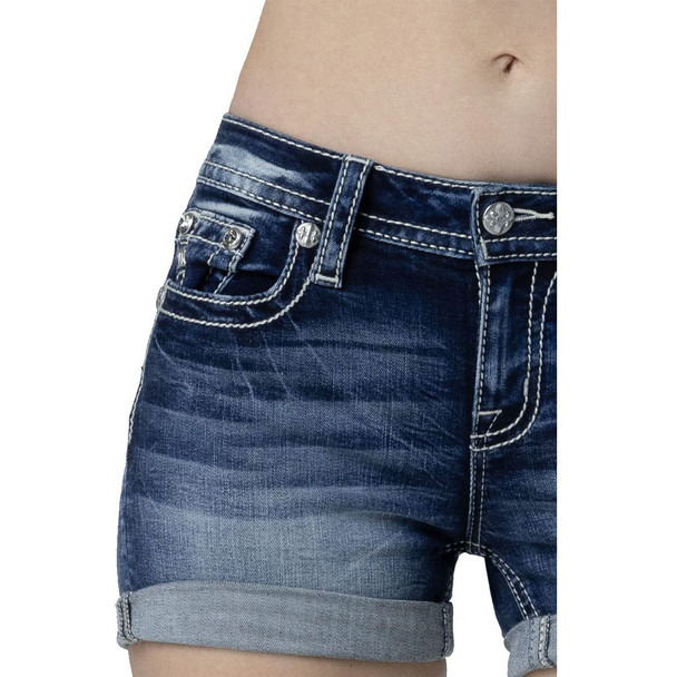 product variation MISS ME Women's Sequin Garden Delight Dark Blue Shorts (M9280H) image