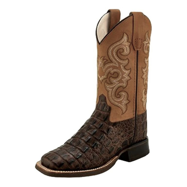 product variation OLD WEST Youth's Brown Faux Horn Back Gator Print and Tan Canyon Boots (BSY1830) image