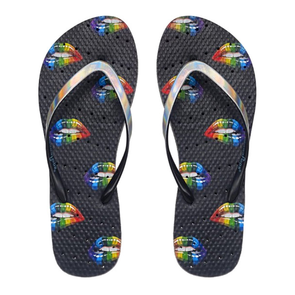 product variation SHOWAFLOPS Womens Rainbow Lips Black/Hologram Flip-Flops (8002) image