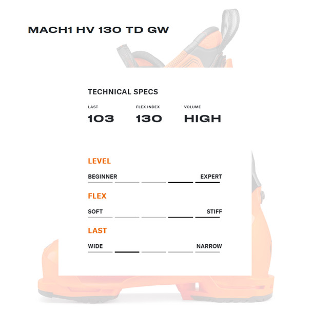 product variation TECNICA Men's Mach1 HV 130 TD GW Ultra Orange Ski Boot (10195AG0D55) image