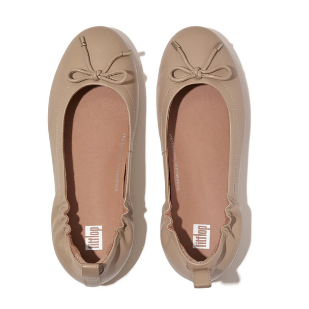 product variation FITFLOP Women's Allegro Latte Beige Bow Leather Ballerinas (DX9-A94) image