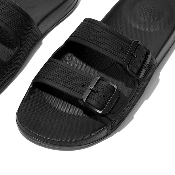 product variation FITFLOP Women's iQushion All Black Two-Bar Buckle Slides (FD2-090) image