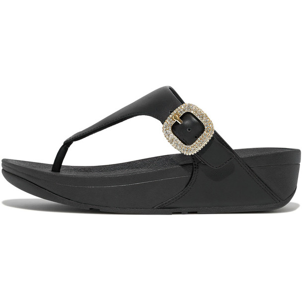 product variation FITFLOP Women's Lulu Crystal-Buckle Leather Toe-Post Black Sandals (HN9-001) image