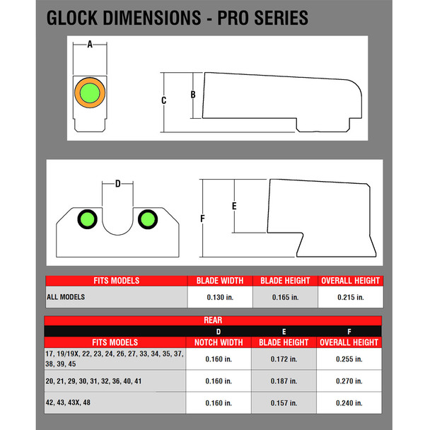 product variation WILLIAMS Triton Pro Series Orange Front/Green Rear Night Sights for Glock 17, 19/19x, 22, 23, 24, 26, 27, 33, 34, 35, 37, 38, 39 and 45 (645626) image
