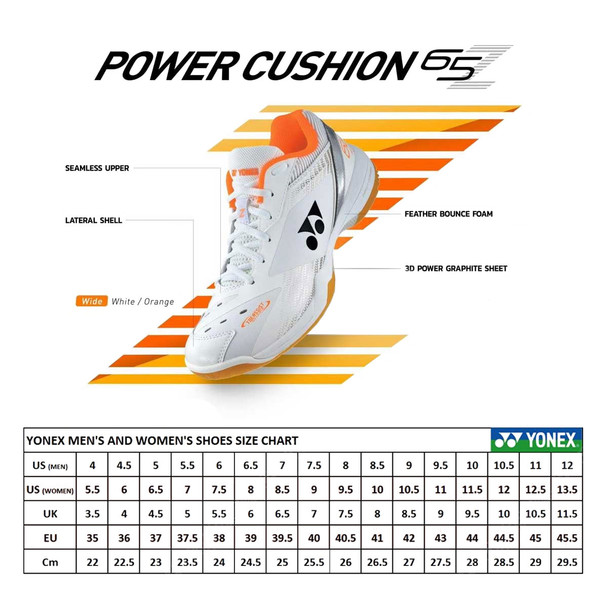 product variation YONEX Unisex Power Cushion 65 Z3 Wide White/Orange Badminton Shoes (SB65Z3WWOR) image