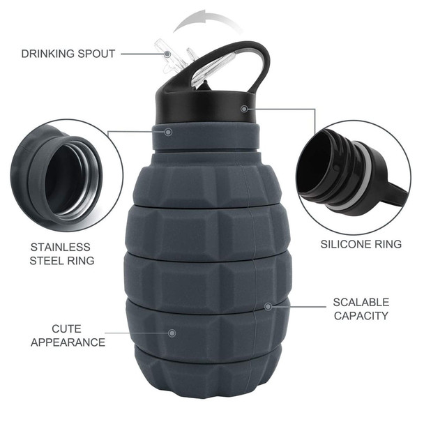 product variation CALIBER GOURMET Silicone Collapsible Grenade Water Bottle, 580ml (CBG-TMS-GRENADE) image