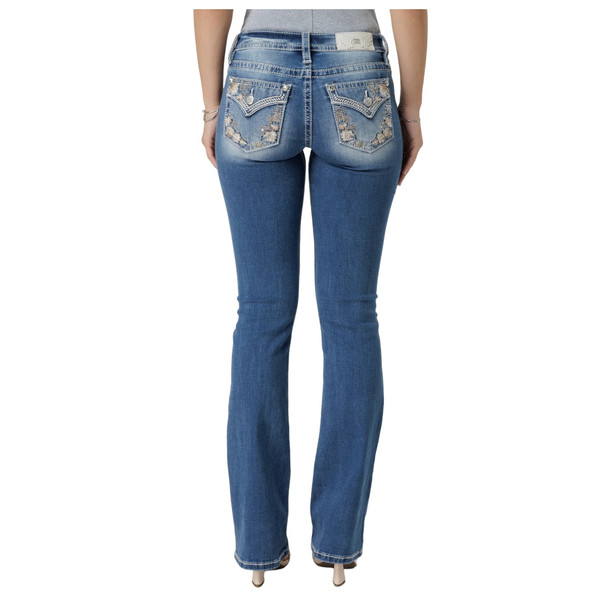 product variation MISS ME Women's Floral Mid Rise Dark Blue Slim Fit Bootcut Jeans with Faux Flap Pockets (M9295BV) image