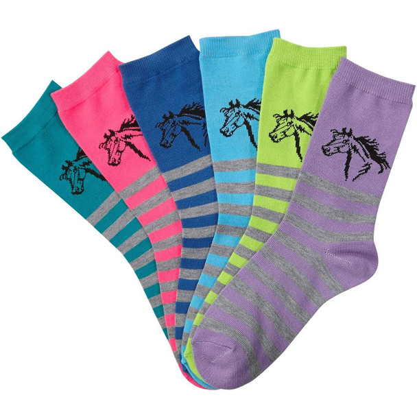 product variation AWST INT'L Ladies' Lila Horses in Stripes 6-pc Crew Socks (63-A837-HI) image