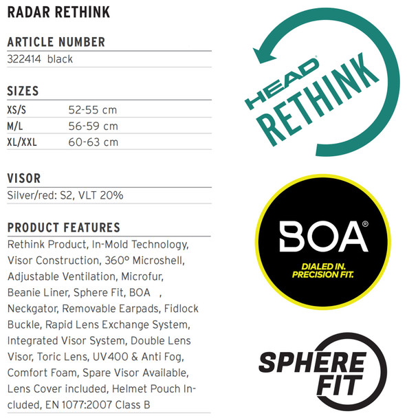 product variation HEAD Radar Rethink Black Ski Helmet (322414) image