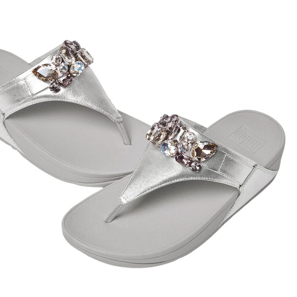 product variation FITFLOP Lulu Jewel-Deluxe Silver Metallic-Leather Toe-Post Sandals (HT8-011) image