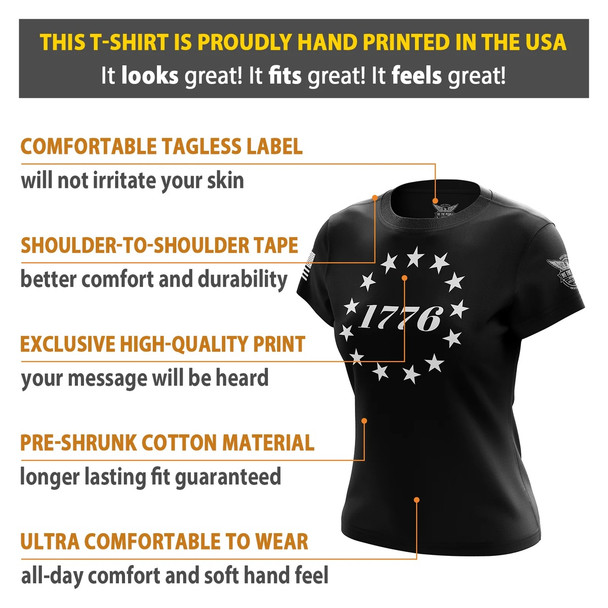 product variation WE THE PEOPLE HOLSTERS Women's 1776 Betsy Ross Flag Black Short Sleeve Shirt (CREWF-K_0074-W-FL) image