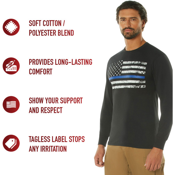 product variation ROTHCO Men's Long Sleeve Thin Blue Line T-Shirt (3925) image