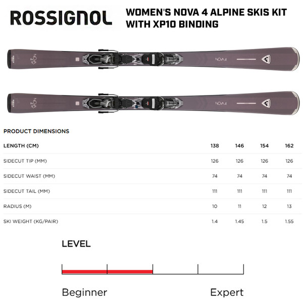 product variation ROSSIGNOL Women's Nova 4 Alpine Skis Kit with XP10 Bindings (RRNPV03) image