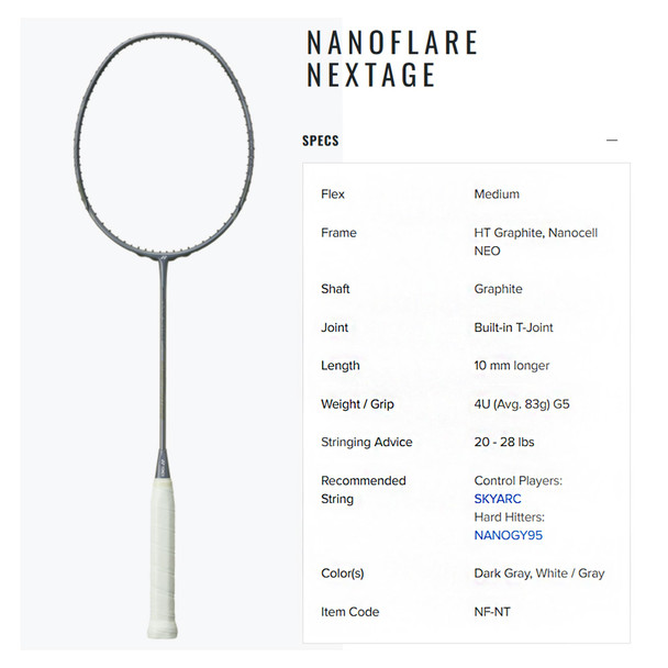 YONEX Nanoflare Nextage Dark Gray Racquet NFNTDGR4UG5