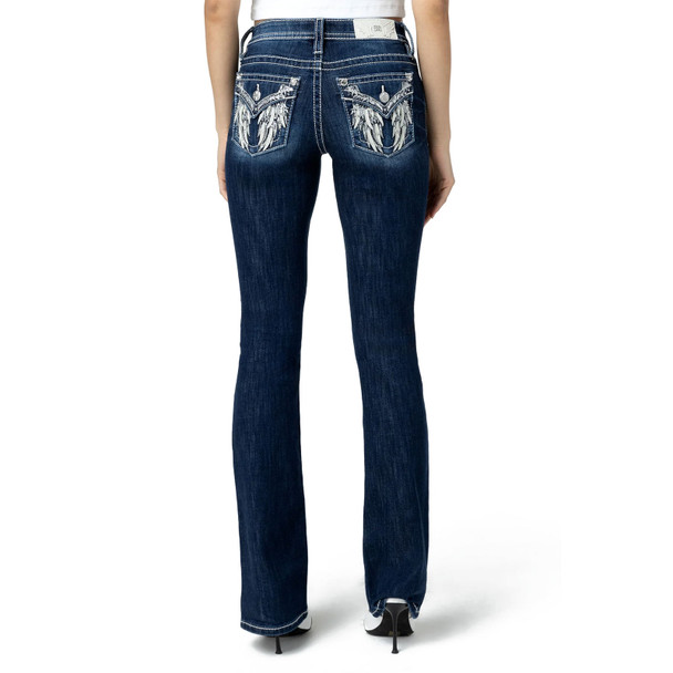 product variation MISS ME Women's Angel Wings Faux Flap Pocket Dark Blue Mid-Rise Bootcut Jeans (M5082B172V) image