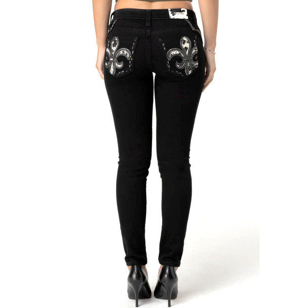 product variation MISS ME Women's Fleur De Colby Aztec Print Medium Blue Mid-Rise Straight Jeans (M9376T) image