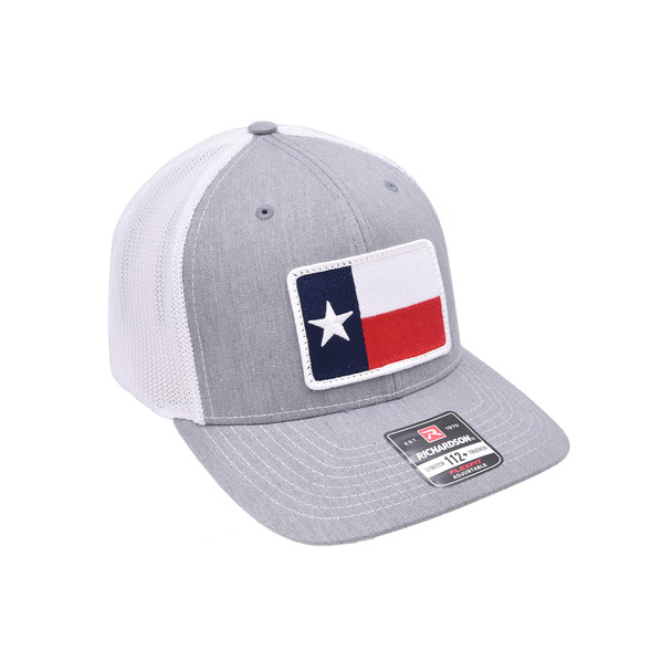 product variation WEBY Richardson 112 Heather Gray/White/Texas Flag Trucker Hat (HAT-112FLEX-HG-WHT-TX) image