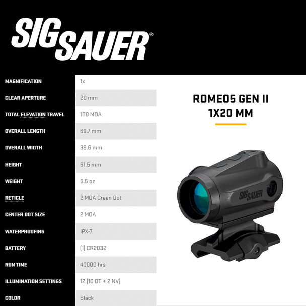 product variation SIG SAUER Romeo5 Gen Ii Compact 1.41 M1913 I-Beam 1X20mm 2 Moa Green Dot Sight (SOR5102) image