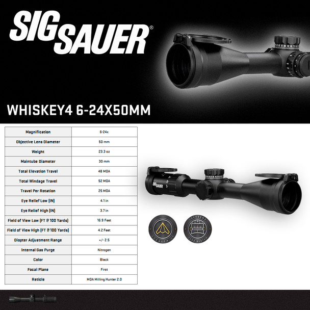 product variation SIG SAUER Whiskey 4 6-24x50mm Non-Illuminated Rifle Scope (SOW46001) image