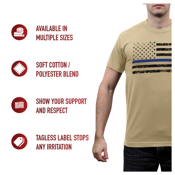 product variation ROTHCO Men's Thin Blue Line Desert Sand with Black Flag T-Shirt (3960) image