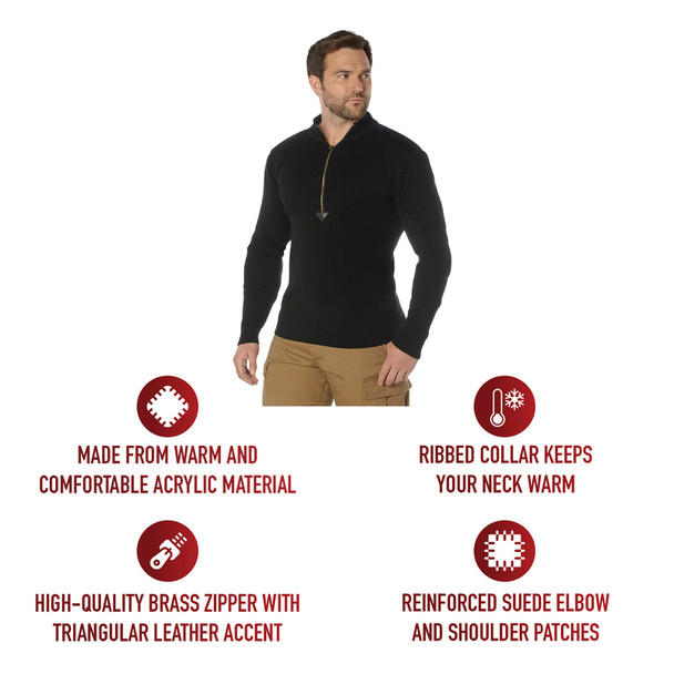 product variation ROTHCO Men's 1/4 Zip Black Acrylic Commando Sweater (3390) image