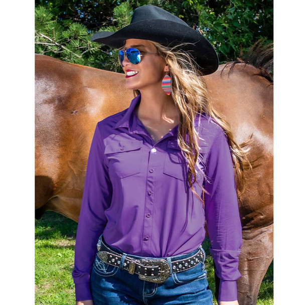 product variation Cowgirl Tuff Company Women's Breathe Instant Cooling UPF Button Up Purple Pullover (C02-100522-PUR) image