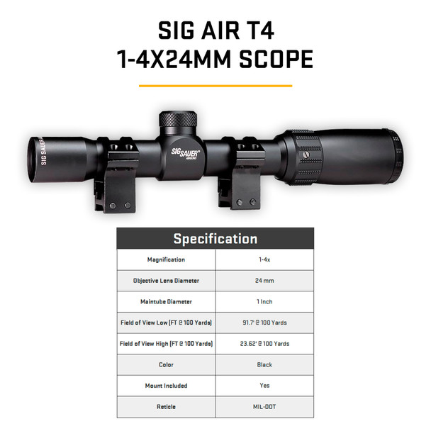 product variation SIG SAUER Air T4 1-4x24mm 1in Tube Mil-Dot Reticle Tactical Riflescope (AIR-T4) image