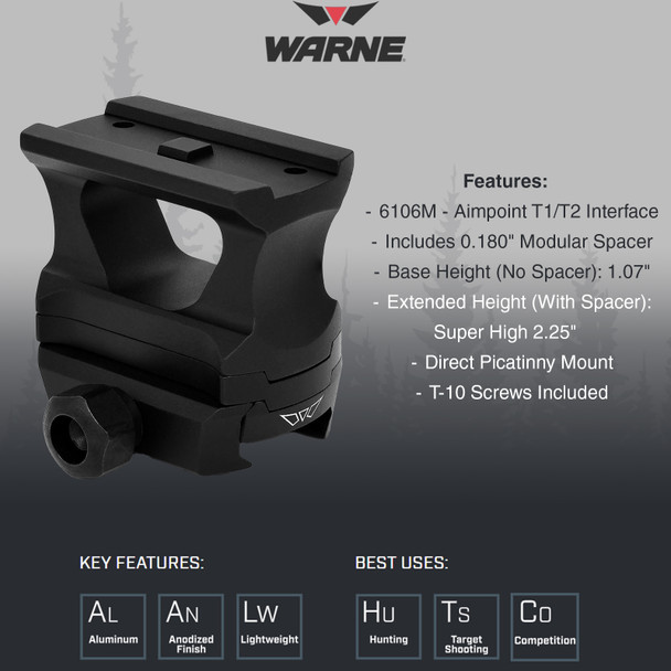 product variation WARNE Super High 2.25in Red Dot Riser for Aimpoint T1/T2 (6106M) image