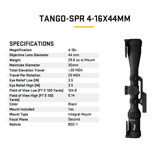 product variation SIG SAUER Tango-SPR 4-16x44mm 30mm SFP Moa Reticle Black Riflescope w/ 1.535 Mount (SOTS44000) image