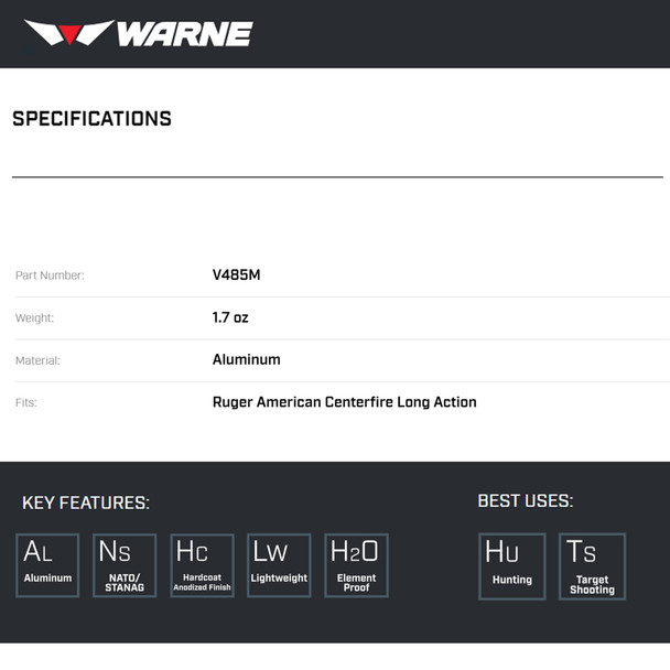 product variation WARNE Vapor Picatinny Rail for Ruger American Centerfire LA (V485M) image