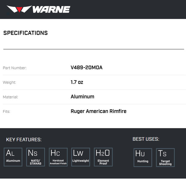 product variation WARNE Vapor 15 MOA Picatinny Rail for Ruger American Rimfire (V489-15MOA) image
