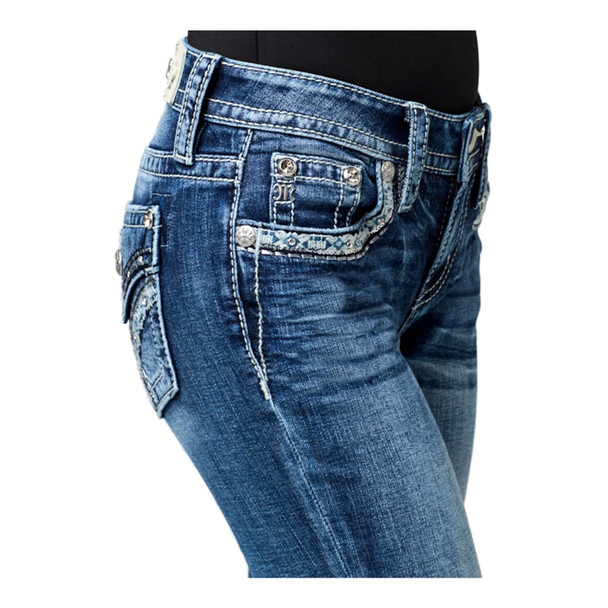 product variation MISS ME Womens Crissy Alyx Winter Lace Faux Flap Pocket 30L Mid-Rise Medium Blue Bootcut Jeans (M3444B125S) image