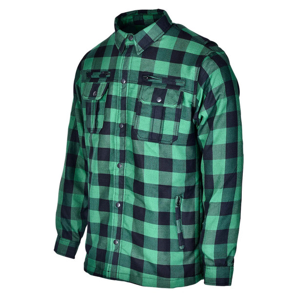 product variation VANCE LEATHERS USA Men's Waterproof Zippers Optional C.E. Armor Green/Black Riding Shirt (HMM1504GnB) image