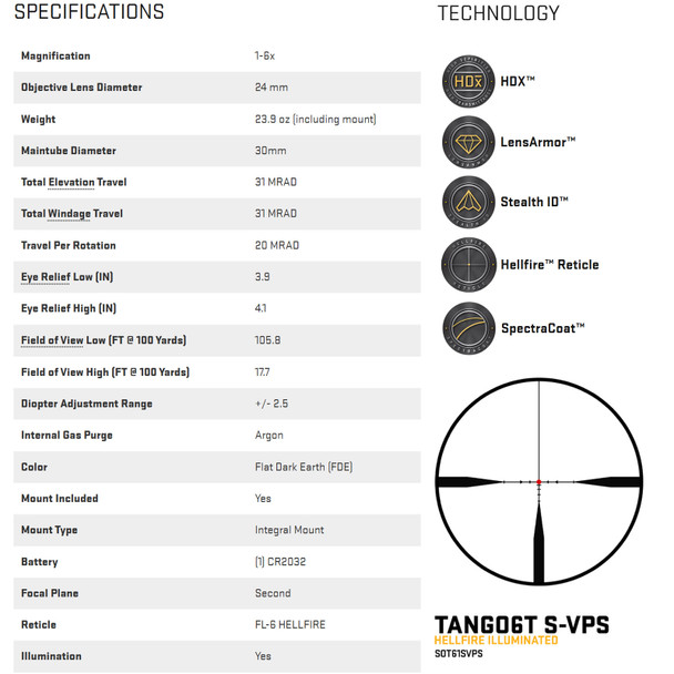 product variation SIG SAUER Tango6T 1-6x24 30mm SFP FL-6 Illum Reticle FDE Riflescope with Alpha4 Mount, SVPS Kit (SOT61SVPS) image