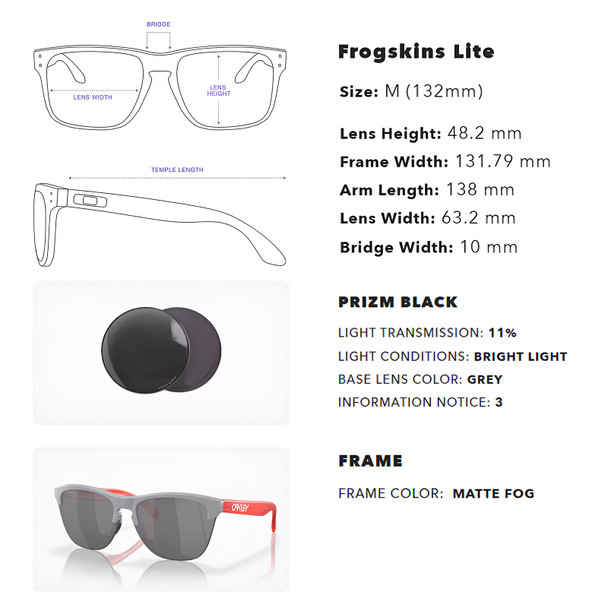 product variation OAKLEY Frogskins Lite Sunglasses w/ Matte Fog Frame and Prizm Black Lens (OO9374-5263) image