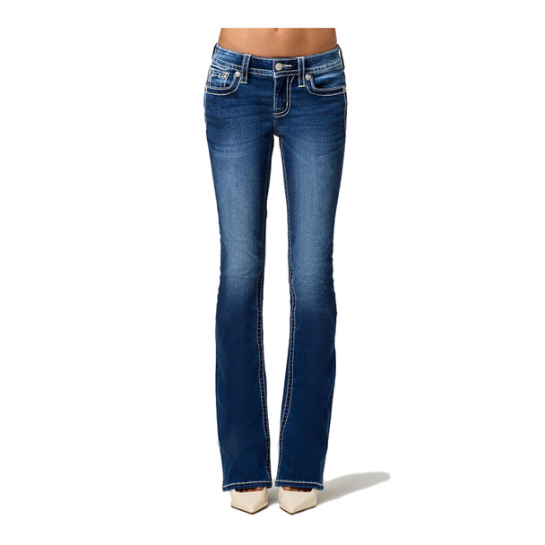 product variation MISS ME Womens Cassiel Wings Tribal Feather Faux Flap Pocket Mid-Rise 32L Bootcut Jeans (M5082B181V) image