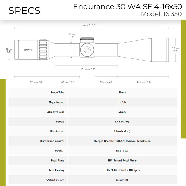 product variation HAWKE Endurance 30 WA SF 4-16x50 LR Dot 8x Reticle Riflescope (16350) image