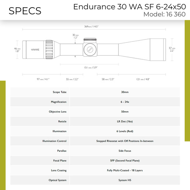 product variation HAWKE Endurance 30 WA SF 6-24x50 LR Dot 16x Reticle Riflescope (16360) image
