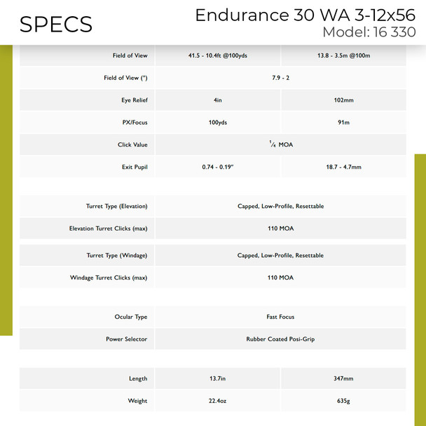 product variation HAWKE Endurance 30 WA 3-12x56 LR Dot 8x Reticle Riflescope (16330) image