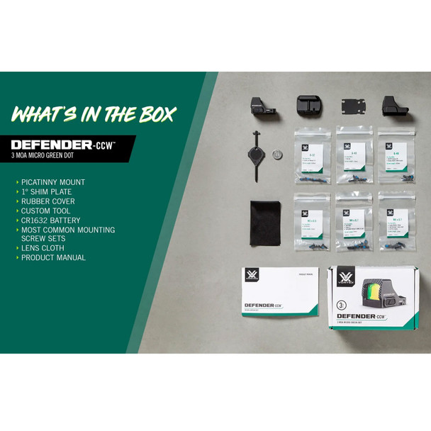 product variation VORTEX Defender-CCW Black 3 MOA Micro Green Dot Sight (DFCCW-MGD3) image