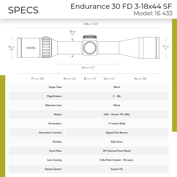 product variation HAWKE Endurance 30 WA Fiber Dot 3-18x44 SF LRX Hunter Fiber Dot LW Riflescope (16433) image