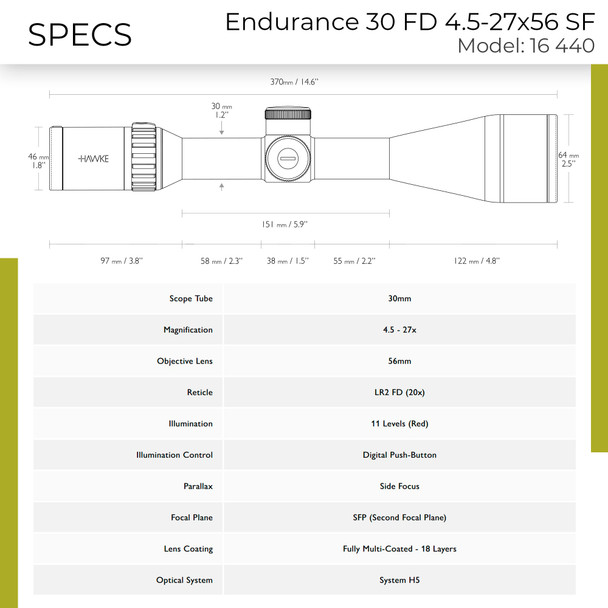 product variation HAWKE Endurance 30 WA Fiber Dot 4.5-27x56 SF LR2 Fiber Dot Riflescope (16440) image