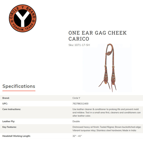 product variation CIRCLE Y Carico One Ear Gag Cheek Headstall (1071-17-SH) image