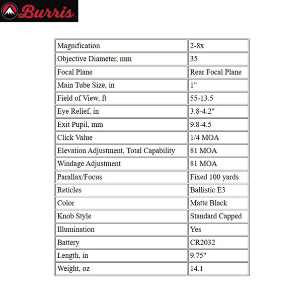 product variation Ballistic E3 Reticle image
