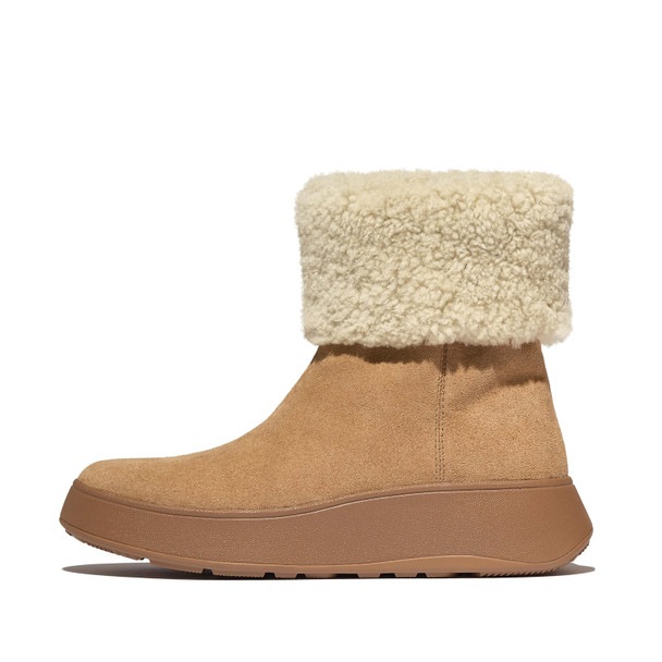 product variation FITFLOP Women's F-Mode Shearling-Collar Desert Tan Zip-Up Suede Ankle Boots (E2D-A69) image