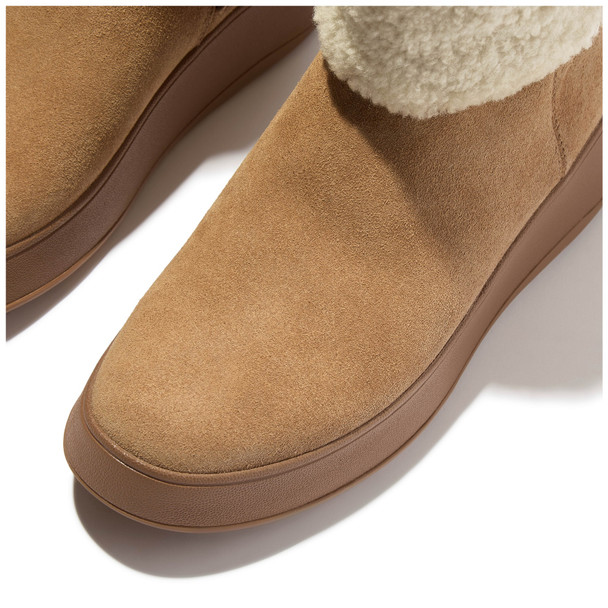 product variation FITFLOP Women's F-Mode Shearling-Collar Desert Tan Zip-Up Suede Ankle Boots (E2D-A69) image