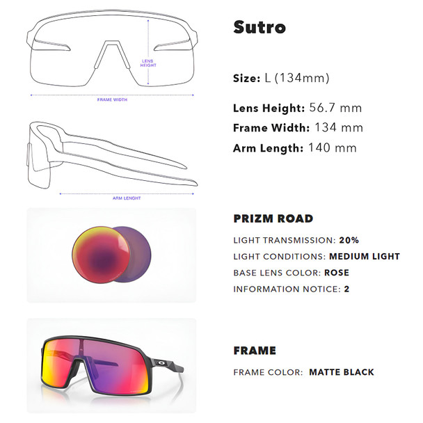product variation OAKLEY Sutro Sunglasses with Matte Black Frame and Prizm Road Lens (OO9406-0837) image
